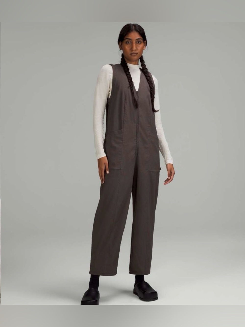 Lululemon Lab Woven Barrel Leg Jumpsuit Nano Check Rover Black size 12